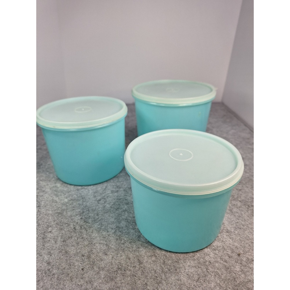 Action Industries Set of 3 Round Food Storage Containers Aqua Blue with lids